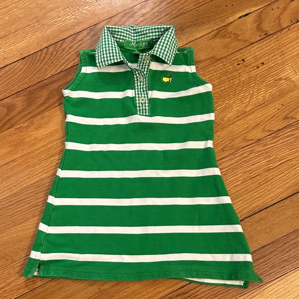 Classic Masters Kids Green and White Striped Polo Dress with Gingham Collar